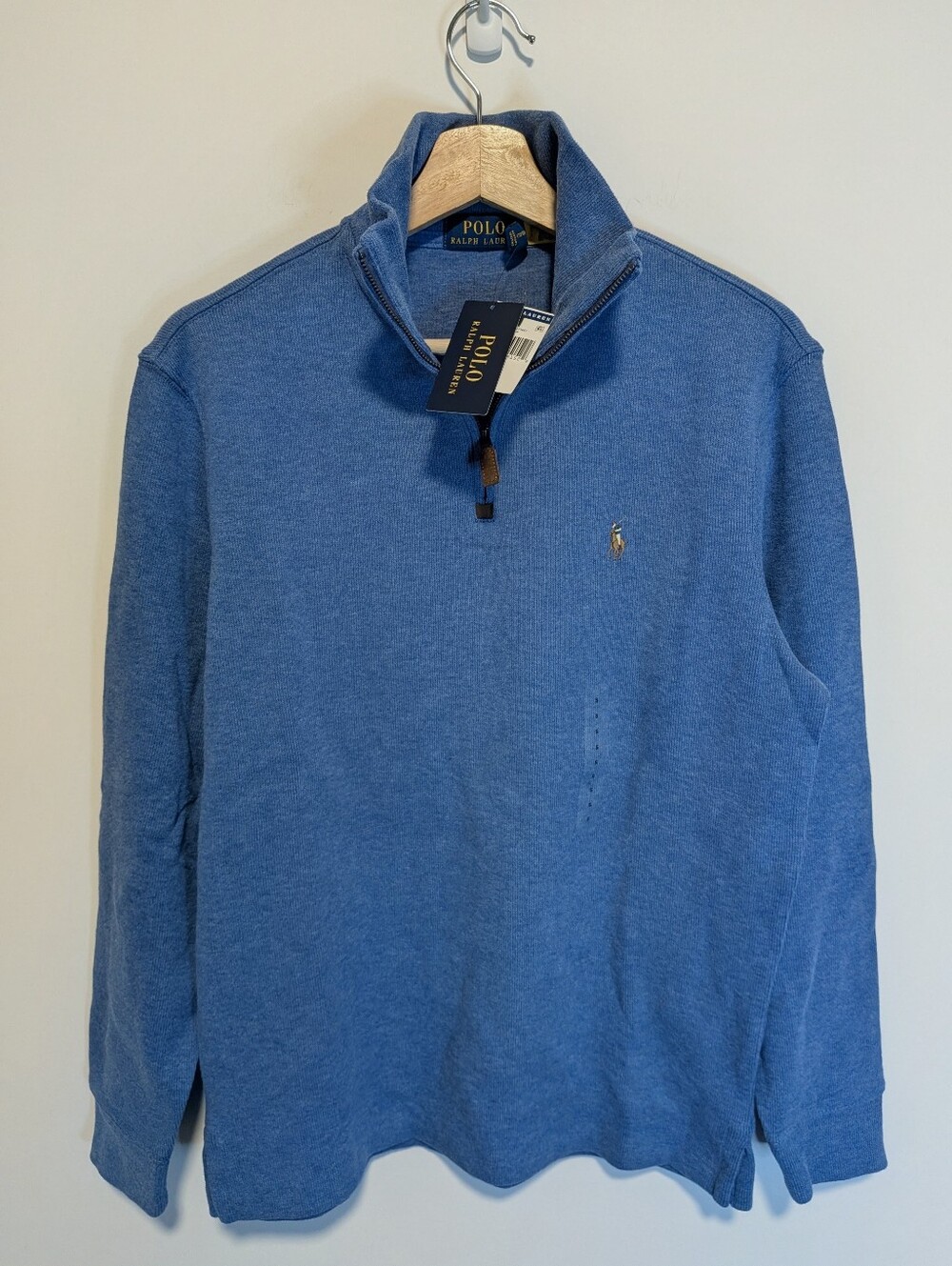 NWT Polo Ralph Lauren Men's Estate Rib Cotton Quarter Zip Pullover Blue S